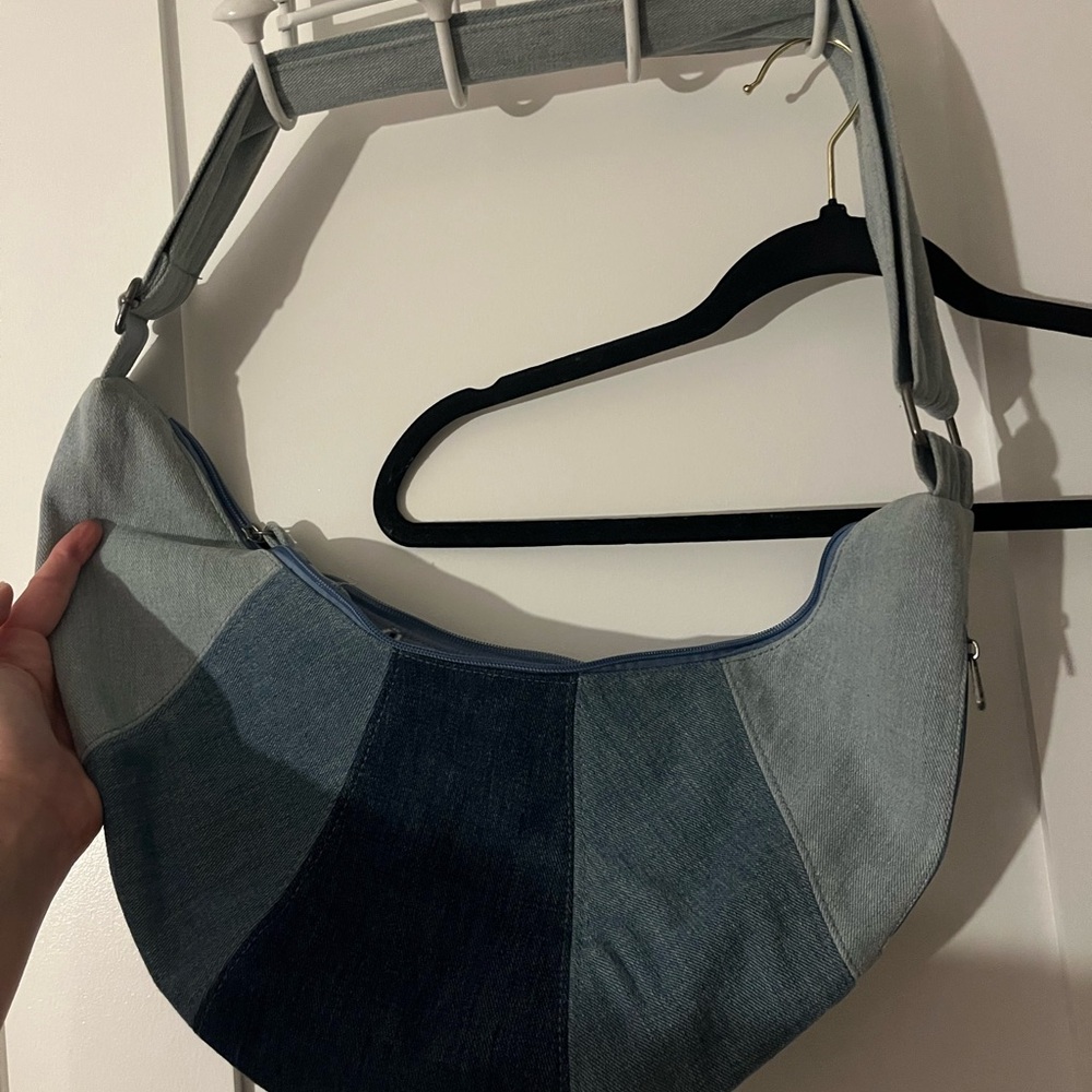 Denim Crescent Patchwork Shoulder Bag - image 2